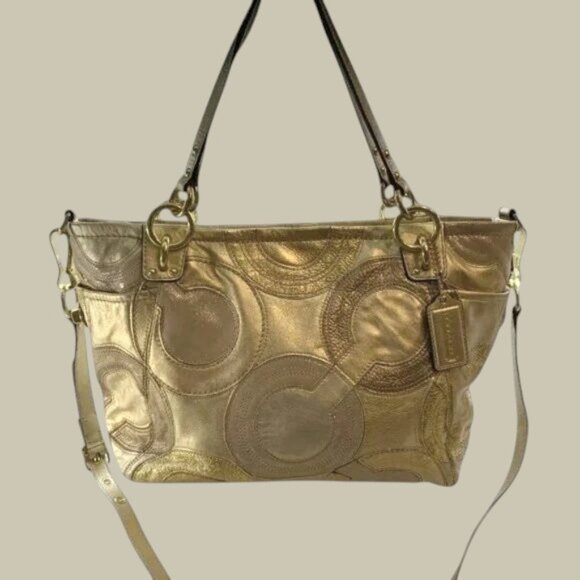 Coach Gold Inlaid Op Art Handbag 14833 Tote Crossbody - Picture 1 of 16